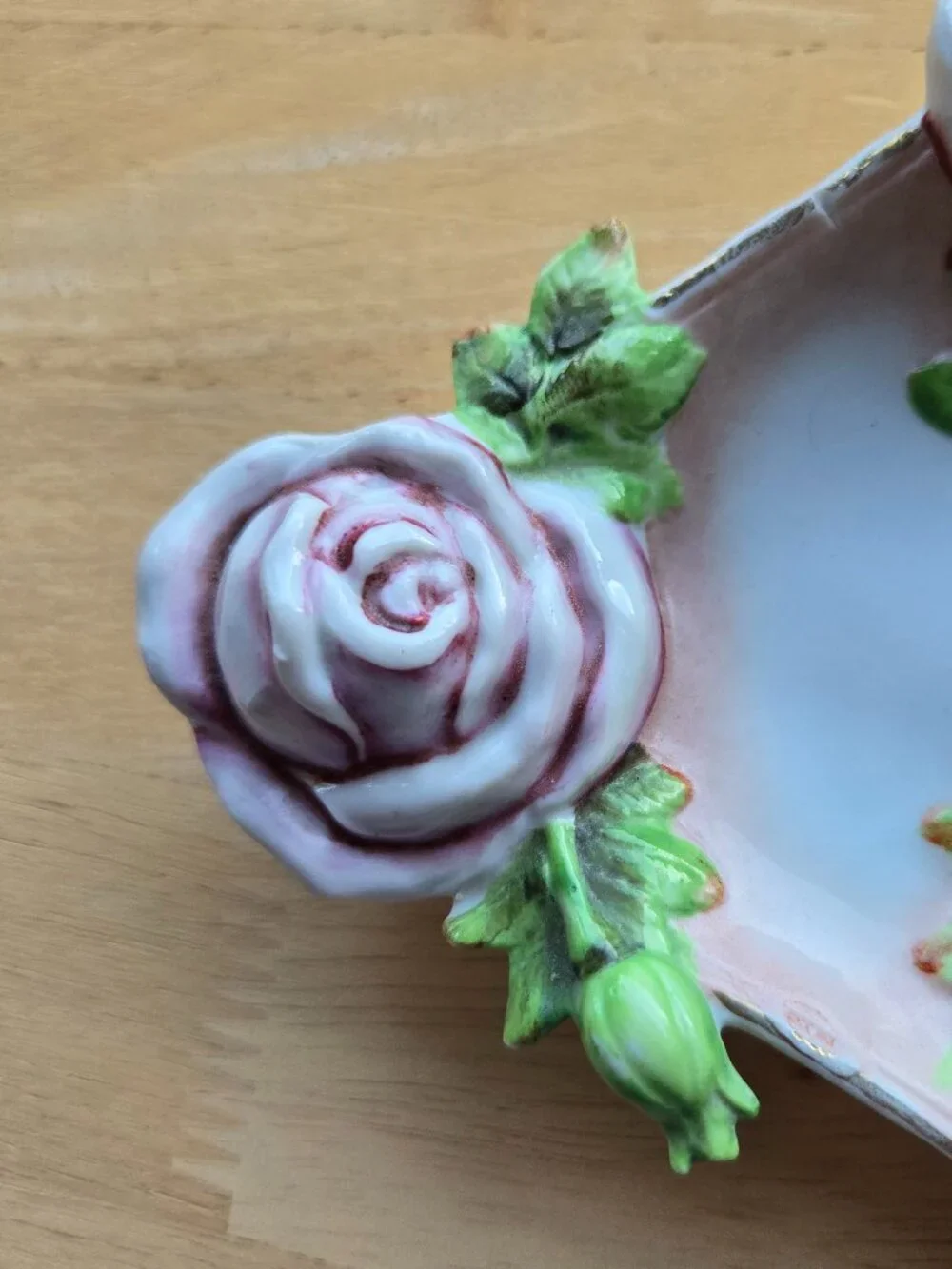 Vintage German Porcelain Rose Trinket Dish & Wall Hanging Art Cottagecore